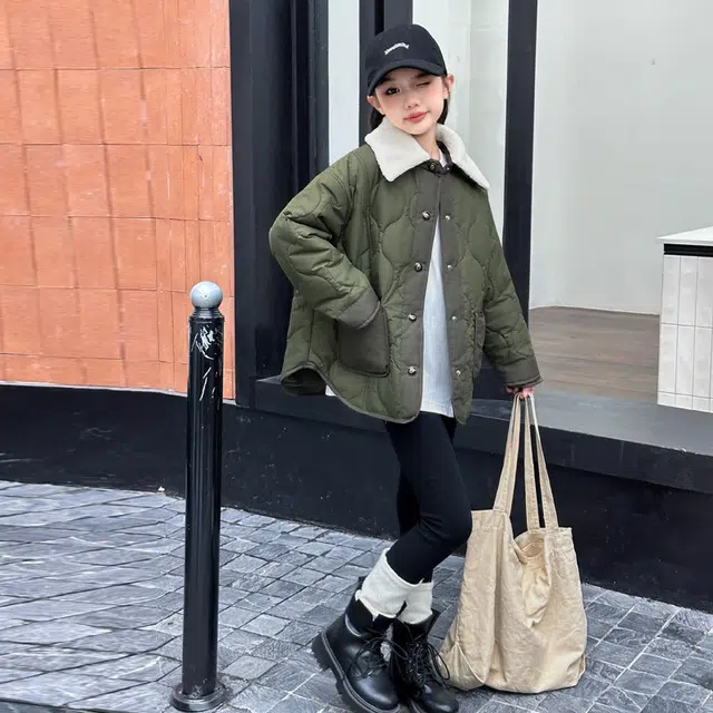 木木屋 舒适翻领亲肤棉衣 军绿色 青少年