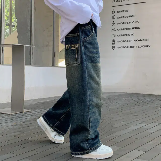 木木屋 舒适柔软亲肤洋气百搭轻盈透气松紧腰牛仔裤 蓝色 青少年