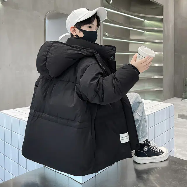 木木屋 时尚洋气潮酷百搭连帽纯色长袖羽绒服 青少年