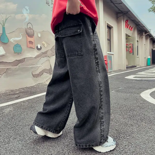 木木屋 舒适柔软亲肤洋气百搭松紧腰复古牛仔裤 青少年 黑色