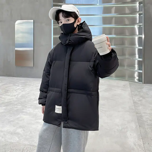 木木屋 时尚洋气潮酷百搭连帽纯色长袖羽绒服 青少年