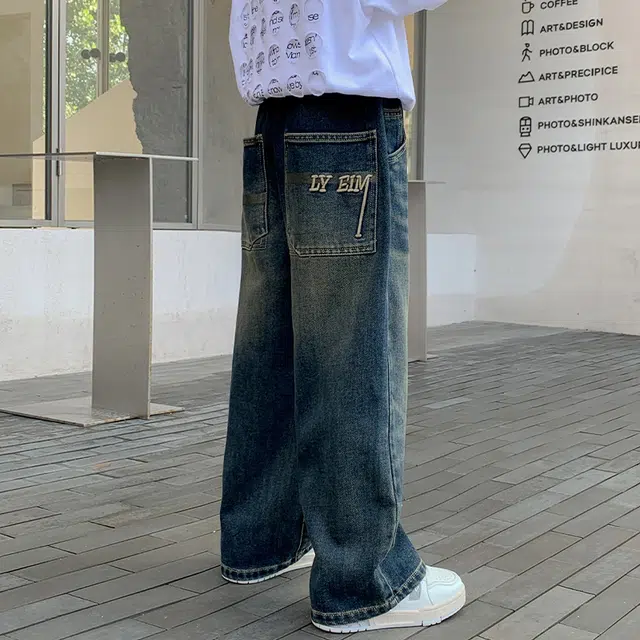 木木屋 舒适柔软亲肤洋气百搭轻盈透气松紧腰牛仔裤 蓝色 青少年
