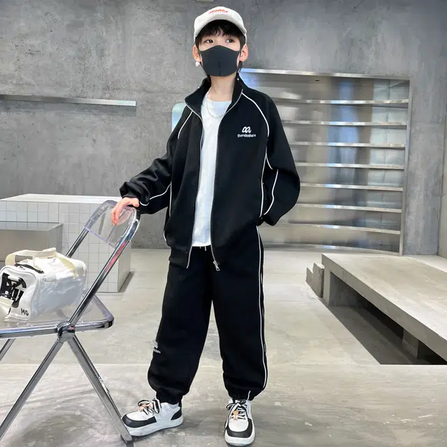 木木屋 立领舒适柔软百搭休闲运动套装 黑色 青少年