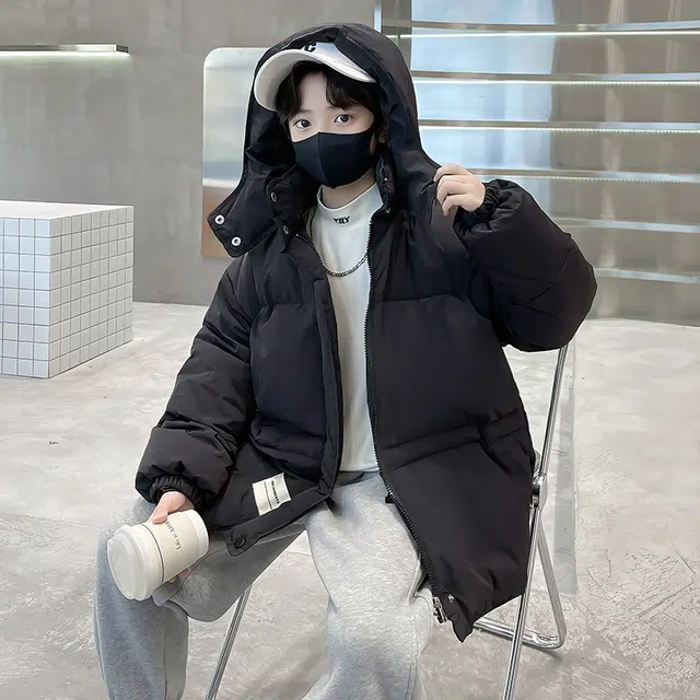 木木屋 时尚洋气潮酷百搭连帽纯色长袖羽绒服 青少年