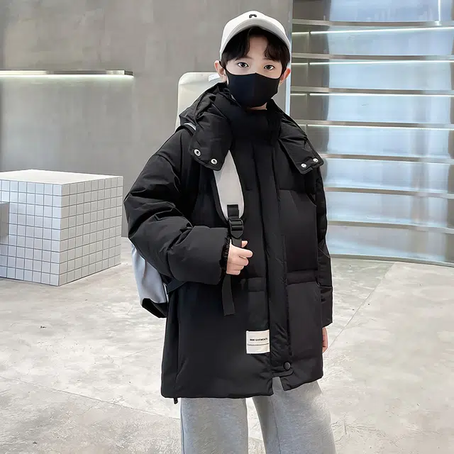 木木屋 时尚洋气潮酷百搭连帽纯色长袖羽绒服 青少年