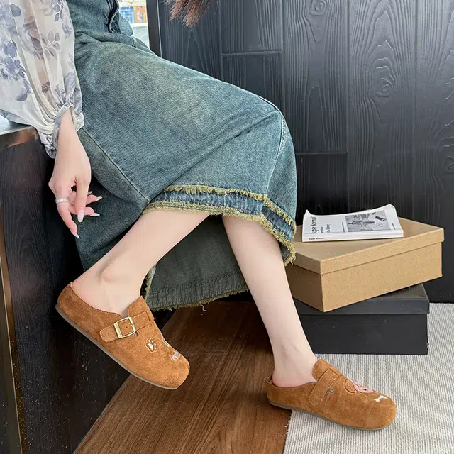 乐乐鱼 软底一脚蹬简约可爱外穿时尚 防磨包头拖鞋 女