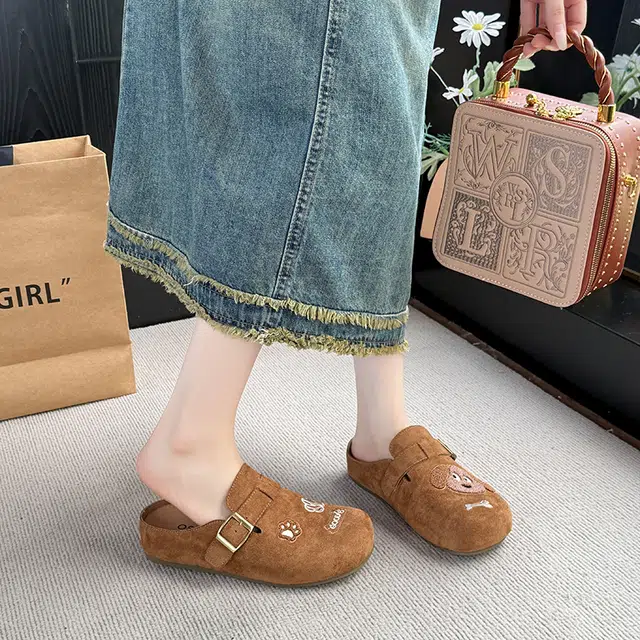 乐乐鱼 软底一脚蹬简约可爱外穿时尚 防磨包头拖鞋 女