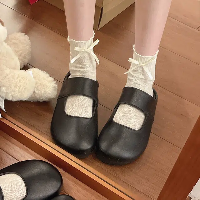 乐乐鱼 外穿百搭 防磨包头拖鞋 女 黑色