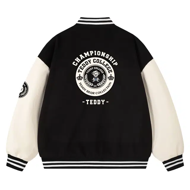 泰迪珍藏  美式重磅字母经典拼接飞行员静默复古先锋夹克秋冬外套植绒棒球服 男女同款