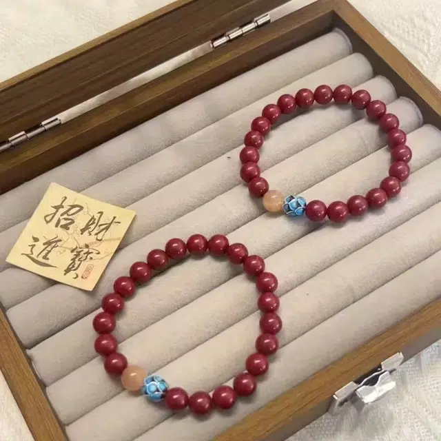 七享 新中式蓝莲花本命佛珠串 高级感显白气质平安喜乐好运莲莲转运珠 朱砂 手串 男女同款情侣款