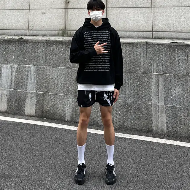 泡泡陷阱 美式高街复古黑色闪电图案印花健身训练休闲时尚运动速干短裤篮球裤 男女同款