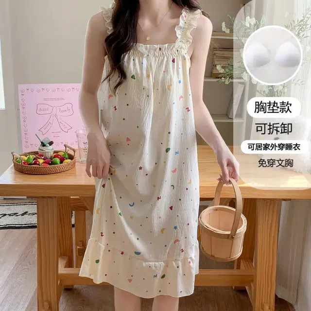 泡泡陷阱 简约柔软凉感时尚可爱高级感吊带家居服舒适亲肤透气可外穿宽松休闲夏季睡裙 女款