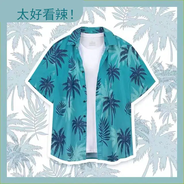 泡泡陷阱 罪恶都市美式夏威夷夏季短袖海边度假速干休闲短裤沙滩衣服衬衫套装 男女同款