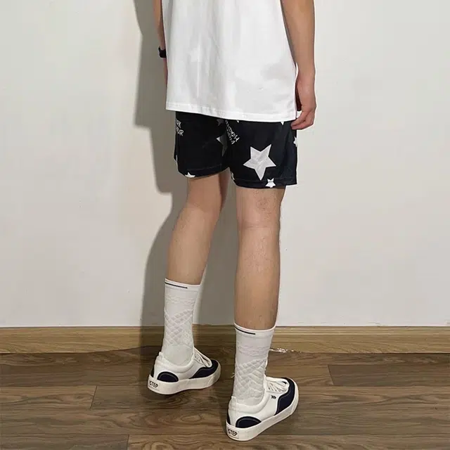 泡泡陷阱 美式潮牌星星印花透气速干跑步健身训练四分裤不过膝宽松休闲短裤篮球裤 男女同款