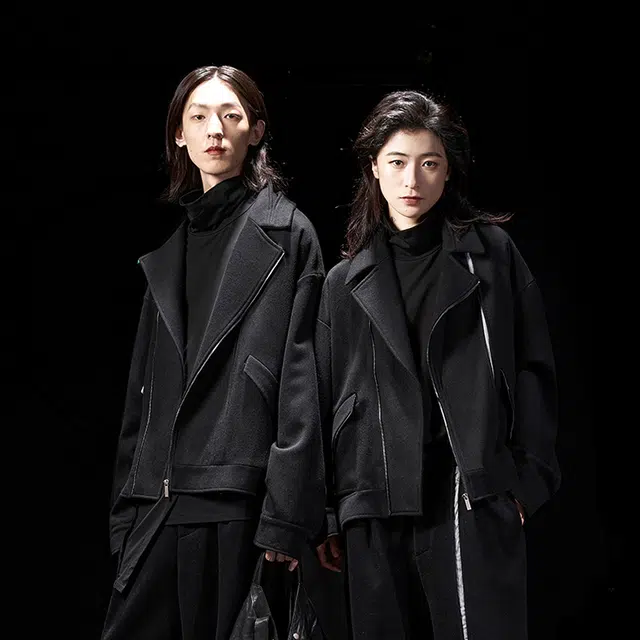 幻象者 原创设计宽松纯色短款长袖夹克外套 男女同款 黑色