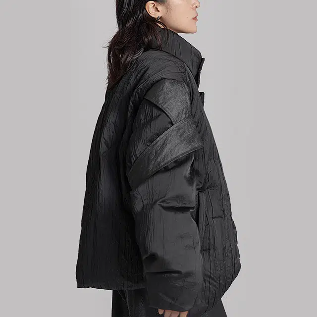 幻象者 肌理感绑带立领羽绒服 男女同款 黑色