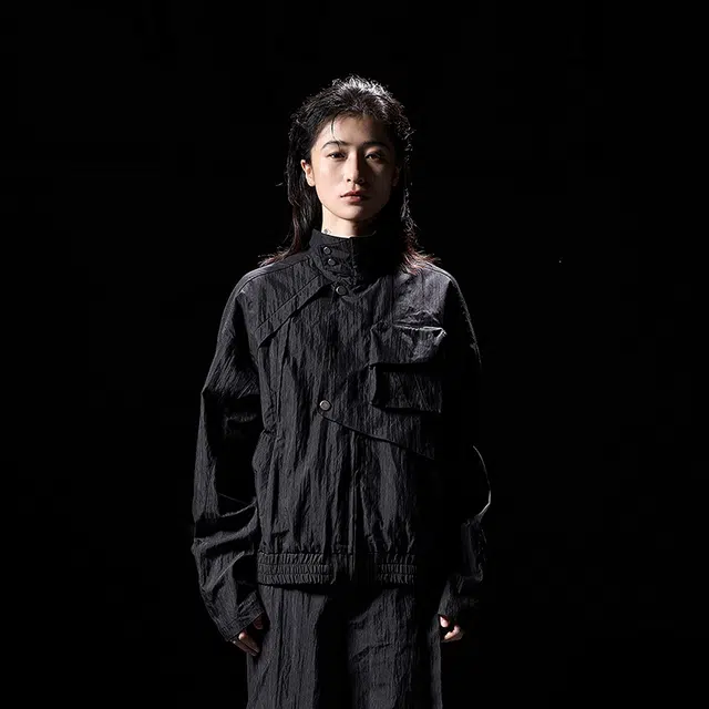 幻象者 原创设计肌理感工装短款夹克外套 男女同款 黑色