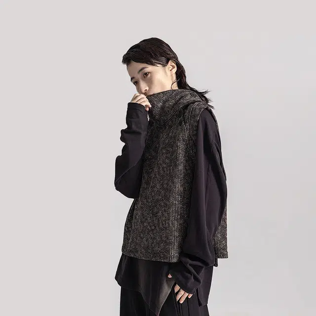 幻象者 高领针织衫纯色马甲 男女同款 黑色