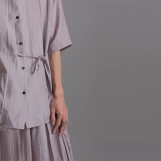 幻象者 原创设计新中式醋酸短袖衬衫 男女同款 藕粉色