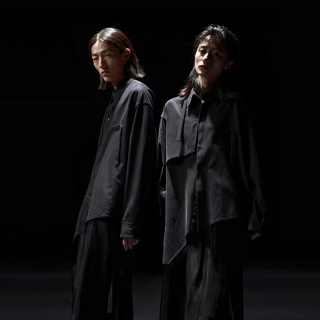 幻象者 原创设计尖领飘带纯色长袖衬衫 通用 黑色