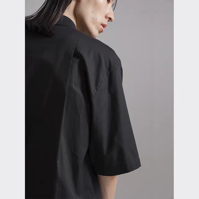 幻象者 宽松休闲薄款短袖衬衫 男女同款 黑色