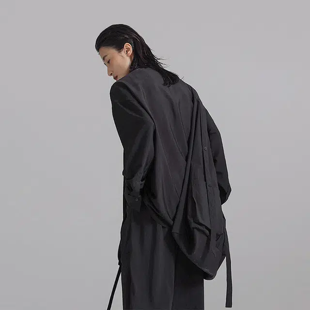 幻象者 纯色落肩宽松长袖衬衫 男女同款 黑色