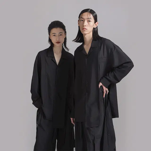 幻象者 纯色落肩宽松长袖衬衫 男女同款 黑色