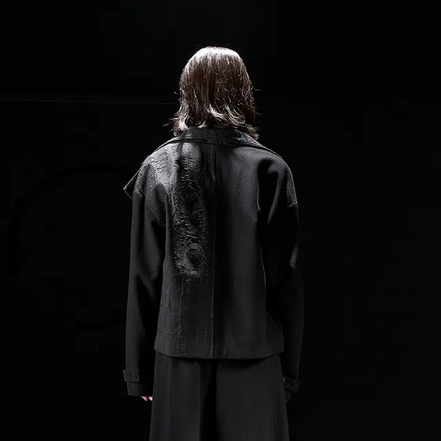 幻象者 原创设计羊毛呢子短款加厚夹克外套 男女同款 黑色