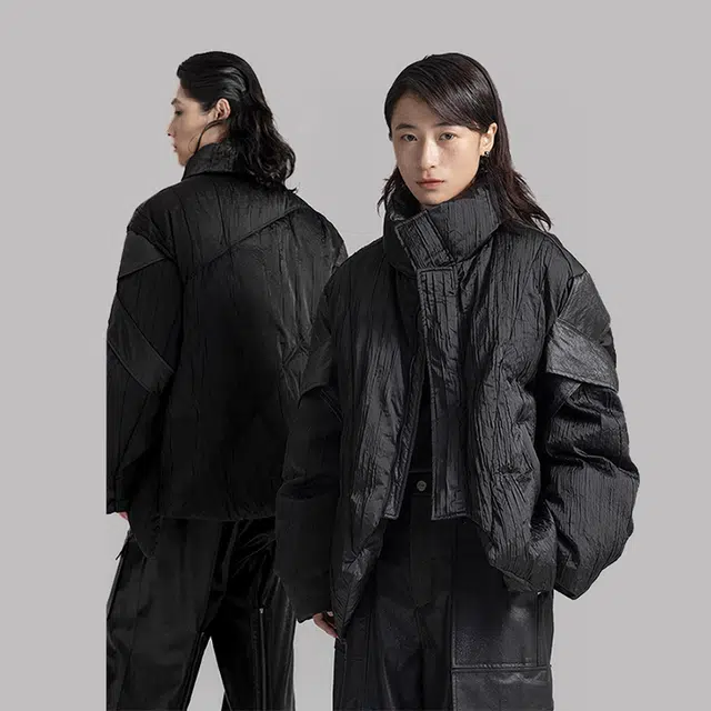 幻象者 肌理感绑带立领羽绒服 男女同款 黑色