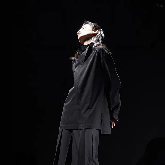 幻象者 原创设计高领套头宽松休闲长袖衬衫 男女同款 黑色