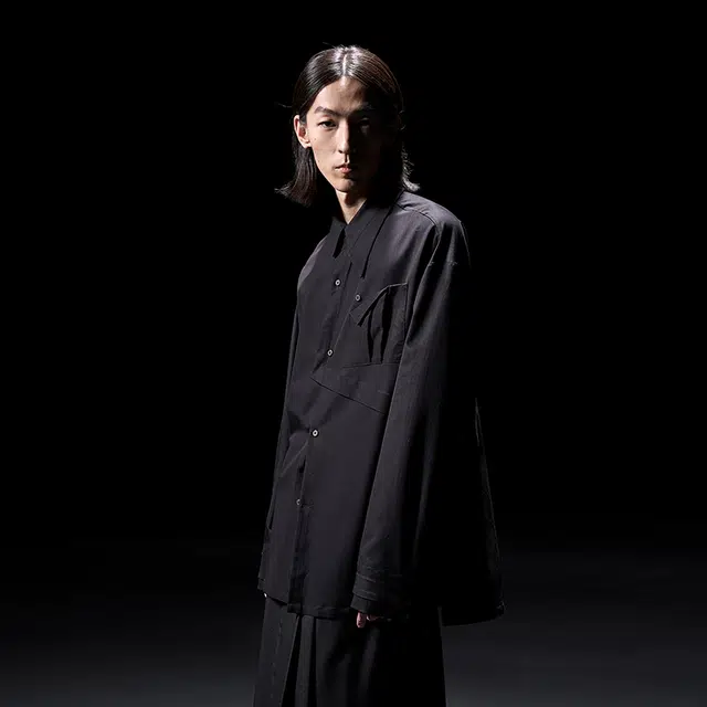 幻象者 原创设计条纹宽松中性风衬衣长袖衬衫 男女同款 黑色