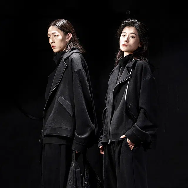 幻象者 原创设计宽松纯色短款长袖夹克外套 男女同款 黑色