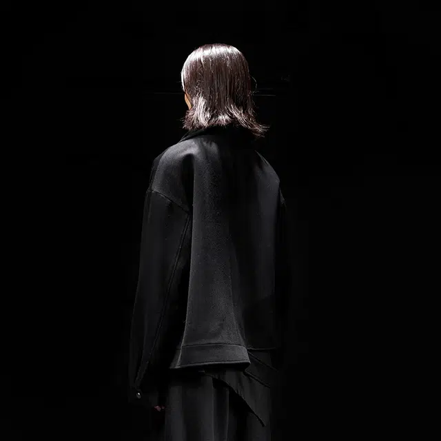幻象者 原创设计宽松纯色短款长袖夹克外套 男女同款 黑色