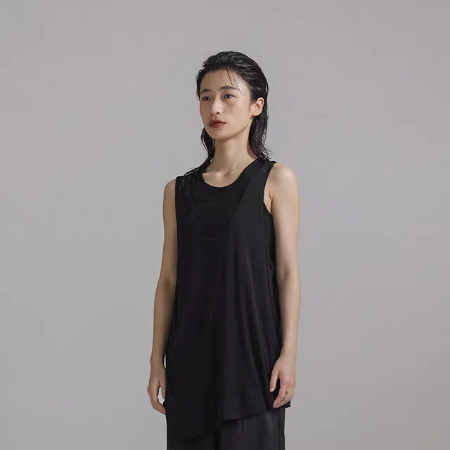 幻象者 休闲百搭中长款纯色垂感无袖背心 男女同款 黑色