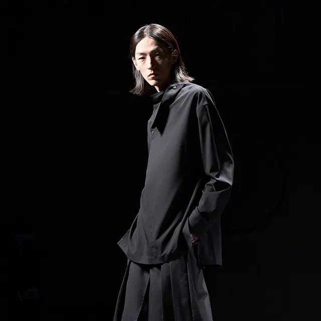 幻象者 原创设计高领套头宽松休闲长袖衬衫 男女同款 黑色