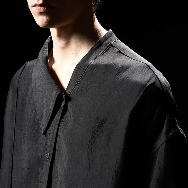 幻象者 原创醋酸设计宽松中长款垂感衬衣短袖衬衫 男女同款