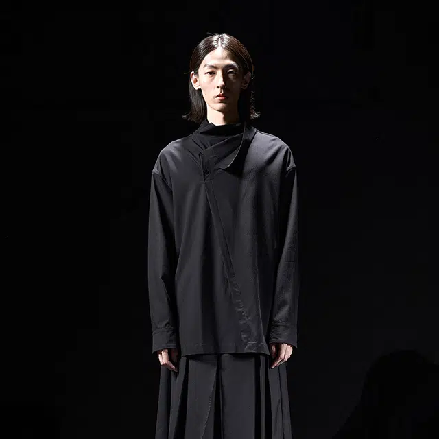 幻象者 原创设计高领套头宽松休闲长袖衬衫 男女同款 黑色