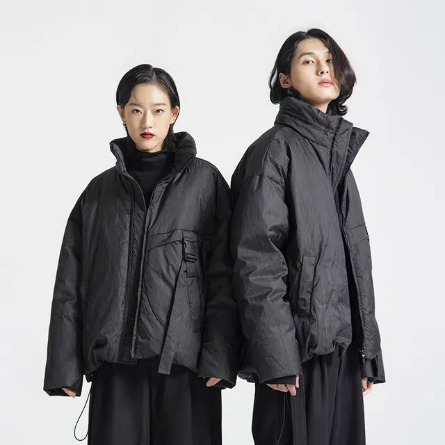 幻象者 纯色简约宽松休闲加厚立领保暖羽绒服 男女同款 黑色
