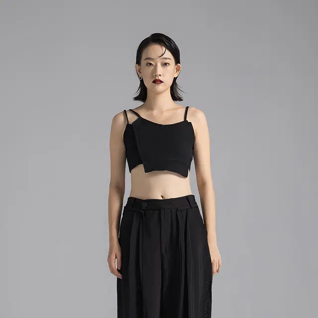 幻象者  暗黑系短款吊带衫休闲修身背心吊带 女款 黑色