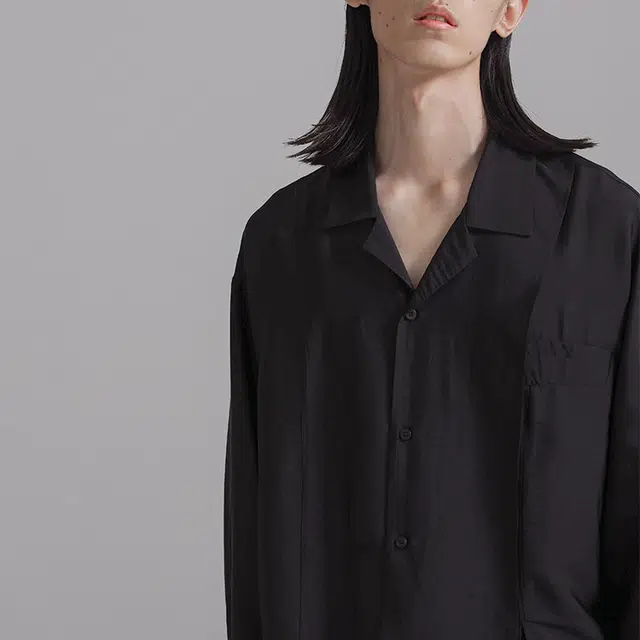 幻象者 纯色落肩宽松长袖衬衫 男女同款 黑色