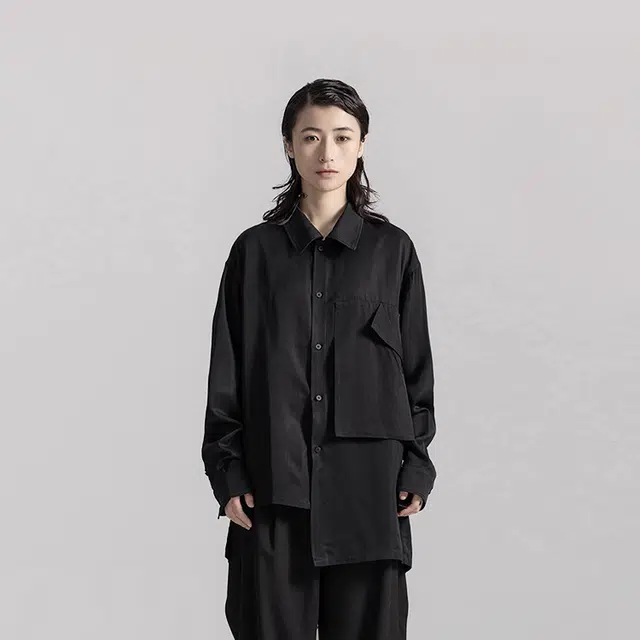 幻象者 设计感秋冬款醋酸垂感长袖衬衫 男女同款 黑色