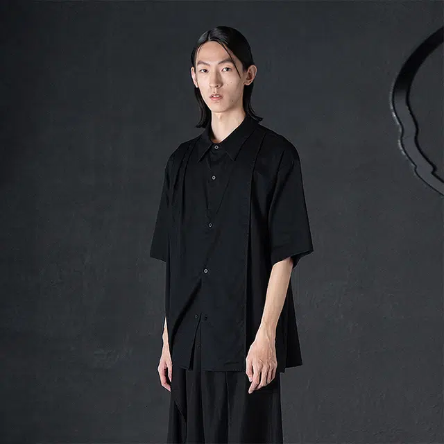 幻象者 宽松休闲薄款短袖衬衫 男女同款 黑色