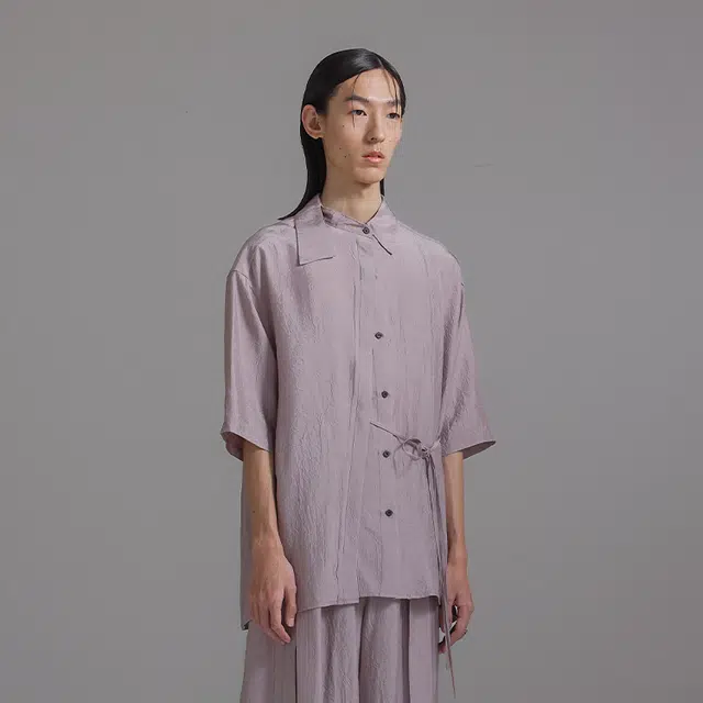 幻象者 原创设计新中式醋酸短袖衬衫 男女同款 藕粉色