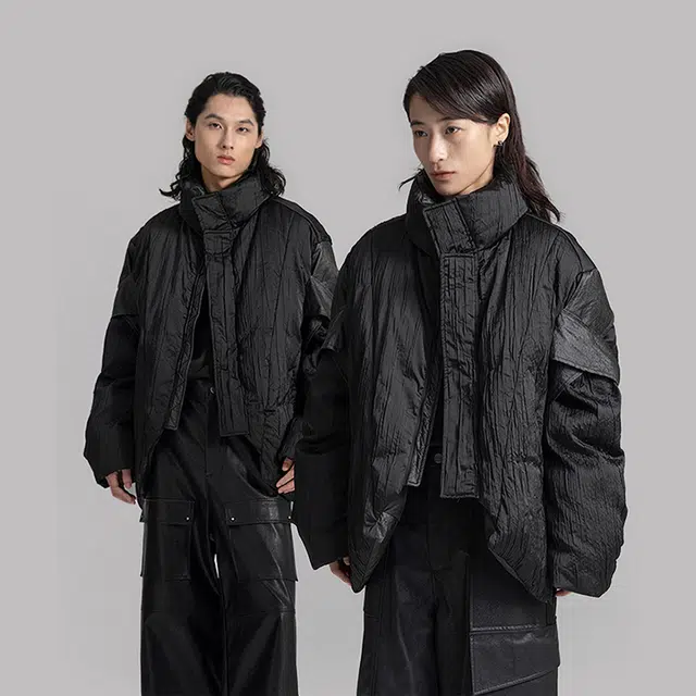 幻象者 肌理感绑带立领羽绒服 男女同款 黑色
