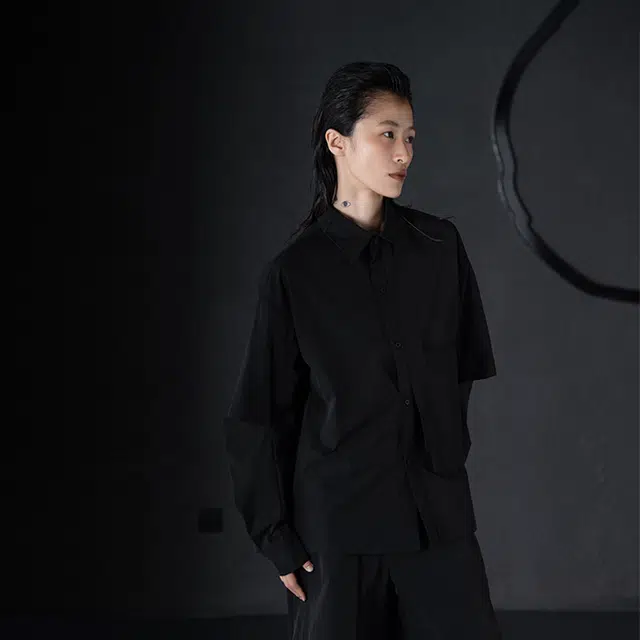 幻象者 解构宽松廓形落肩纯色长袖衬衫 男女同款 黑色