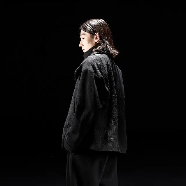 幻象者 原创设计羊毛呢子短款加厚夹克外套 男女同款 黑色