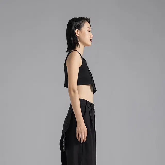 幻象者  暗黑系短款吊带衫休闲修身背心吊带 女款 黑色