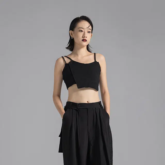 幻象者  暗黑系短款吊带衫休闲修身背心吊带 女款 黑色