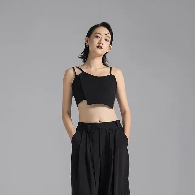幻象者  暗黑系短款吊带衫休闲修身背心吊带 女款 黑色