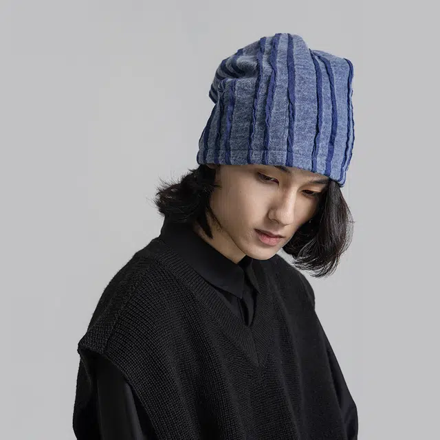 幻象者 条纹保暖防寒 羊毛 绒线帽子 男女同款情侣款 蓝色
